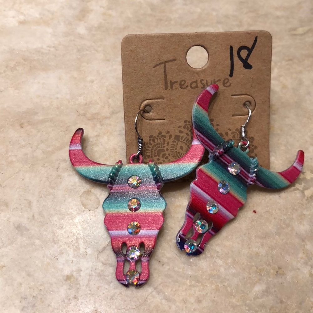 Serape bull earrings